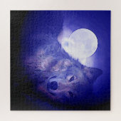 Wolf Fullmoon en Blue Night - Wilde dieren Art Legpuzzel (Horizontaal)