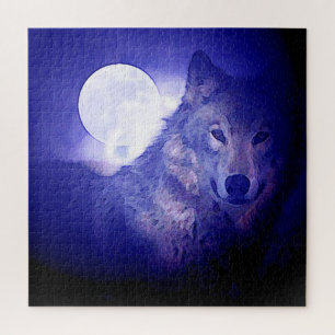 Wolf Fullmoon en Blue Night - Wilde dieren Art Legpuzzel