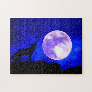 Wolf Fullmoon en Blue Night - Wilde dieren Art Legpuzzel