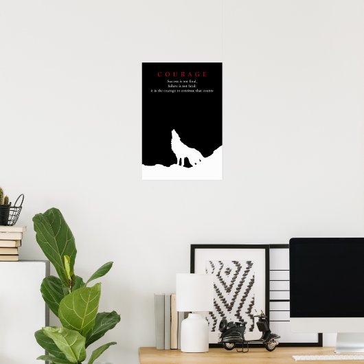 Wolf Fullmoon Night Motivatie Courage Poster (Thuiskantoor)