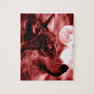 Wolf Fullmoon & Red Night - Wilde dieren Art Legpuzzel