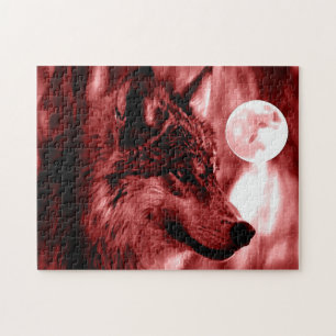Wolf Fullmoon & Red Night - Wilde dieren Art Legpuzzel