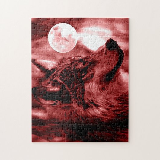 Wolf Fullmoon & Red Night - Wilde dieren Art Legpuzzel (Verticaal)
