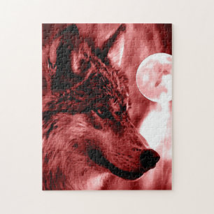 Wolf Fullmoon & Red Night - Wilde dieren Art Legpuzzel