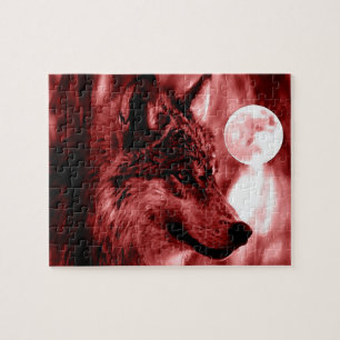 Wolf Fullmoon & Red Night - Wilde dieren Art Legpuzzel