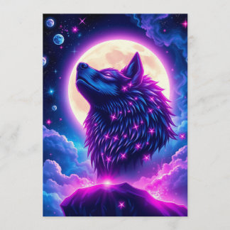 Wolf Galaxy Stars Cosmic Birthday Party Invitation Kaart