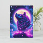 Wolf Galaxy Stars Cosmic Birthday Party Invitation Kaart (Staand voorkant)