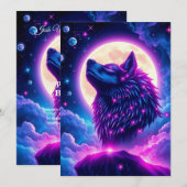 Wolf Galaxy Stars Cosmic Birthday Party Invitation Kaart (Voorkant / Achterkant)