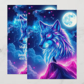 Wolf Galaxy Stars Cosmic Birthday Party Kaart (Voorkant / Achterkant)