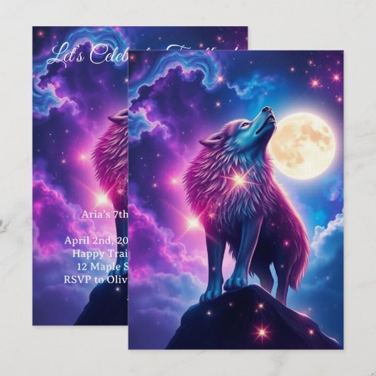 Wolf Galaxy Stars Cosmic Birthday Party Kaart (Voorkant / Achterkant)