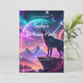 Wolf Galaxy Stars Cosmic Birthday Party Uitnodigin Kaart (Staand voorkant)