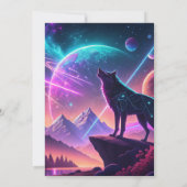Wolf Galaxy Stars Cosmic Birthday Party Uitnodigin Kaart (Achterkant)