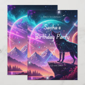 Wolf Galaxy Stars Cosmic Birthday Party Uitnodigin Kaart (Voorkant / Achterkant)