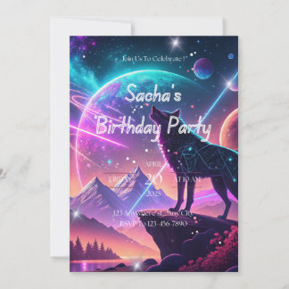 Wolf Galaxy Stars Cosmic Birthday Party Uitnodigin Kaart