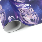 Wolf Galaxy Stars Kosmisch Verjaardagsfeest Cadeaupapier (Rol Hoek)
