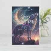 Wolf Galaxy Stars Kosmisch Verjaardagsfeest Kaart (Staand voorkant)