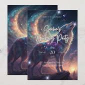Wolf Galaxy Stars Kosmisch Verjaardagsfeest Kaart (Voorkant / Achterkant)