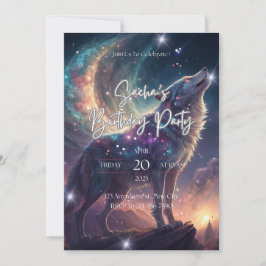 Wolf Galaxy Stars Kosmisch Verjaardagsfeest Kaart