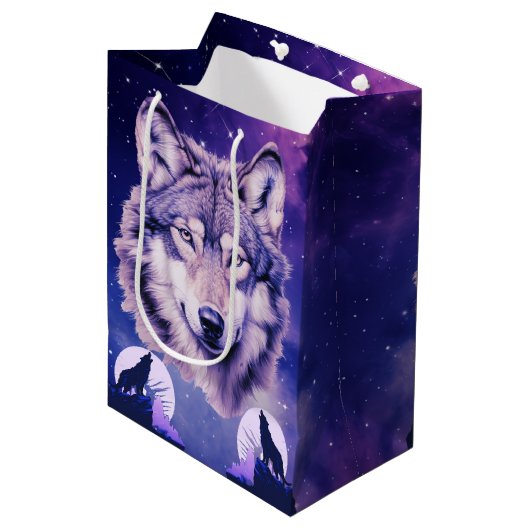 Wolf Galaxy Stars Kosmisch Verjaardagsfeest Medium Cadeauzakje (Voorkant Gekanteld)