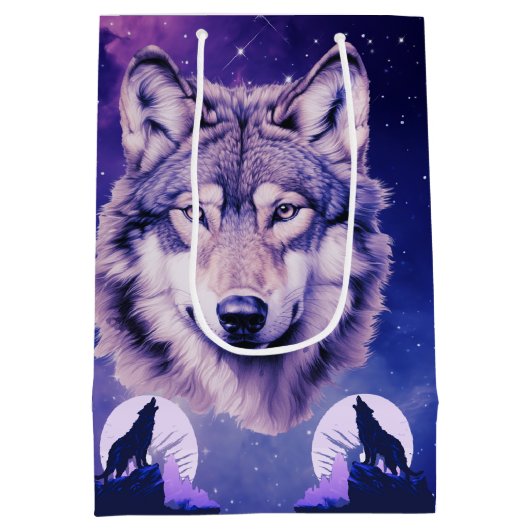 Wolf Galaxy Stars Kosmisch Verjaardagsfeest Medium Cadeauzakje (Achterkant)