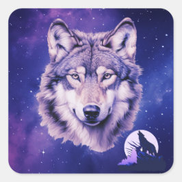 Wolf Galaxy Stars Kosmisch Verjaardagsfeest Vierkante Sticker