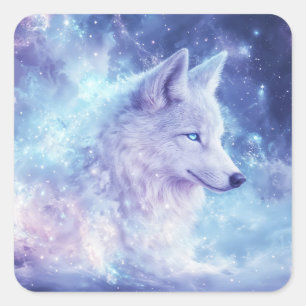 Wolf Geest in Hemels Paarse Sterrenstelsel Nevel Vierkante Sticker