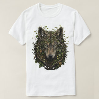 Wolf gemaakt van takken verlaat bos natuur kunst 3 t-shirt