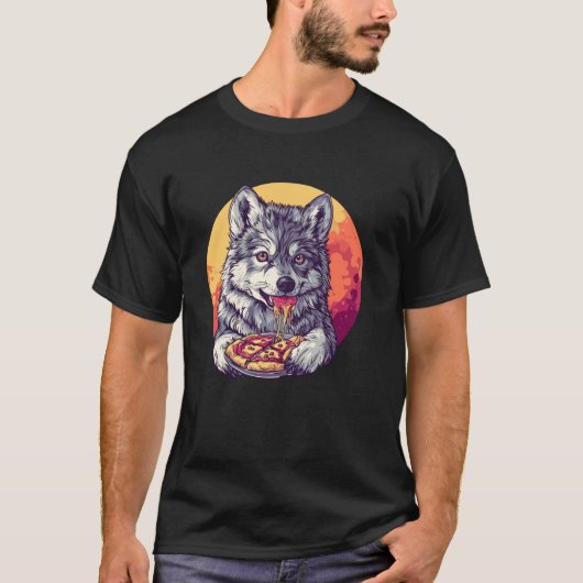 Wolf genietend van heerlijke pizza t-shirt (Voorkant)