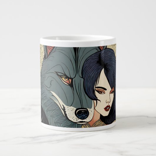 Wolf Geschenk Frau Jugendstil Russland Ornament Grote Koffiekop (Voorkant)