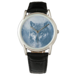 Wolf Gezicht Hoofd Wildlife Sneeuw Berg Winter Horloge