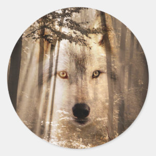 Wolf gezicht in bossen ronde sticker