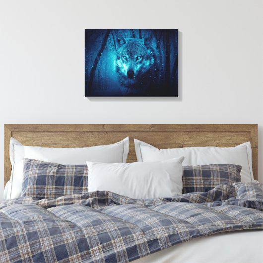 Wolf gezicht in donker fantasiebos canvas afdruk (Insitu (Slaapkamer))