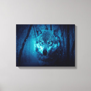 Wolf gezicht in donker fantasiebos canvas afdruk