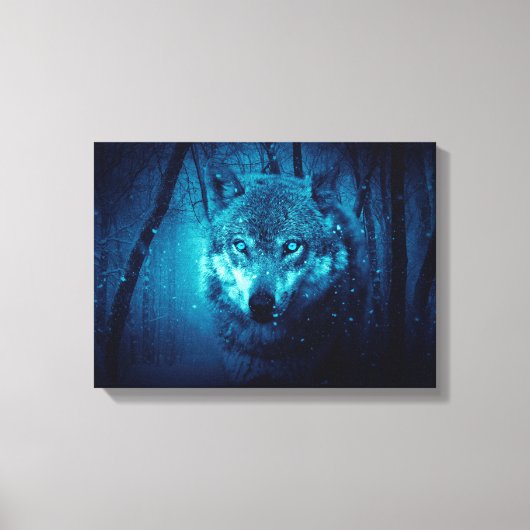 Wolf gezicht in donker fantasiebos canvas afdruk (Voorkant)