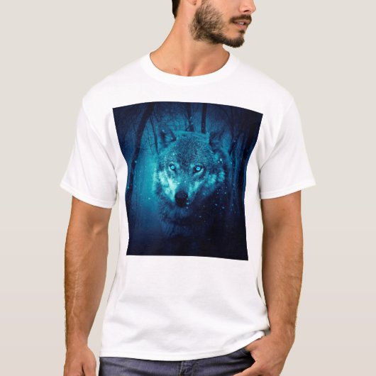 Wolf gezicht in donker fantasiebos t-shirt (Voorkant)