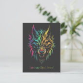 Wolf gezicht kleurrijke airbrush Nurture dat beest Briefkaart (Staand voorkant)