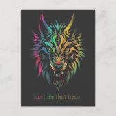 Wolf gezicht kleurrijke airbrush Nurture dat beest Briefkaart (Voorkant)