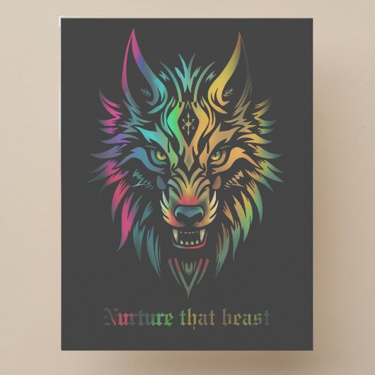 Wolf gezicht kleurrijke airbrush Nurture dat beest Briefkaart