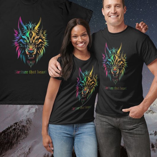 Wolf gezicht kleurrijke airbrush Nurture dat beest T-shirt