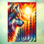 Wolf Gezicht met Zon & Bos | Raamsticker (Vel 3)