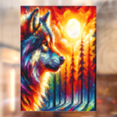 Wolf Gezicht met Zon & Bos | Raamsticker (Vel 2)