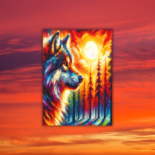 Wolf Gezicht met Zon & Bos   Raamsticker