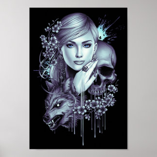 Wolf Girl en Skull Poster