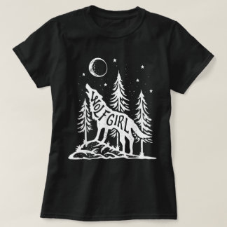 Wolf Girl Forest Howling Moon Graphic Tee T-shirt