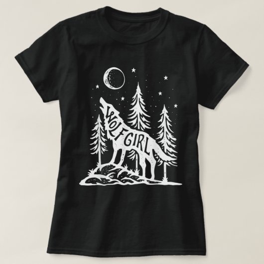 Wolf Girl Forest Huilende Maan Grafische T-shirt (Design voorkant)