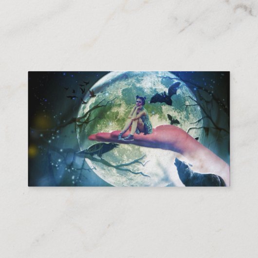 Wolf Girl Raven Bat Moon Visitekaartje (Achterkant)