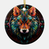 Wolf Glas in lood Keramische Boomdecoratie Keramisch Ornament (Voorkant)