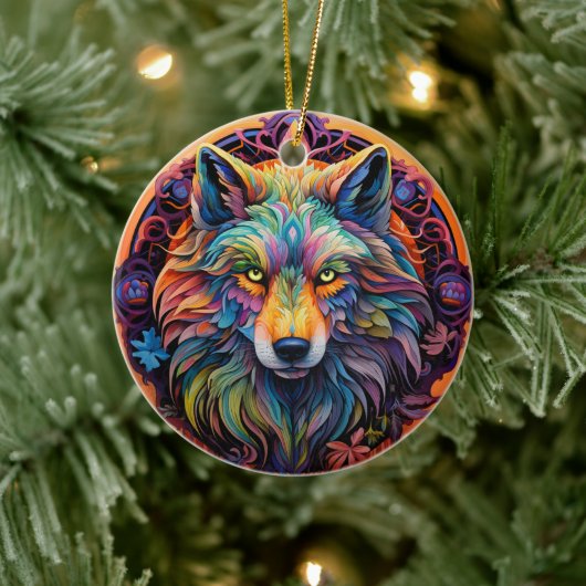 Wolf Glas in lood Keramische Boomdecoratie Keramisch Ornament (Boom)