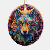 Wolf Glas in lood Keramische Boomdecoratie Keramisch Ornament (Links)