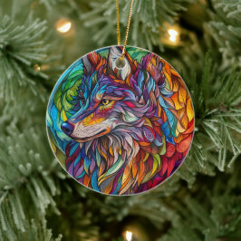 Wolf Glas in lood Keramische Boomdecoratie Keramisch Ornament